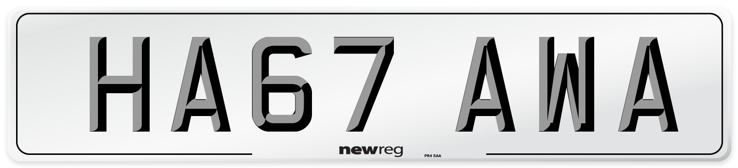 HA67 AWA Number Plate from New Reg